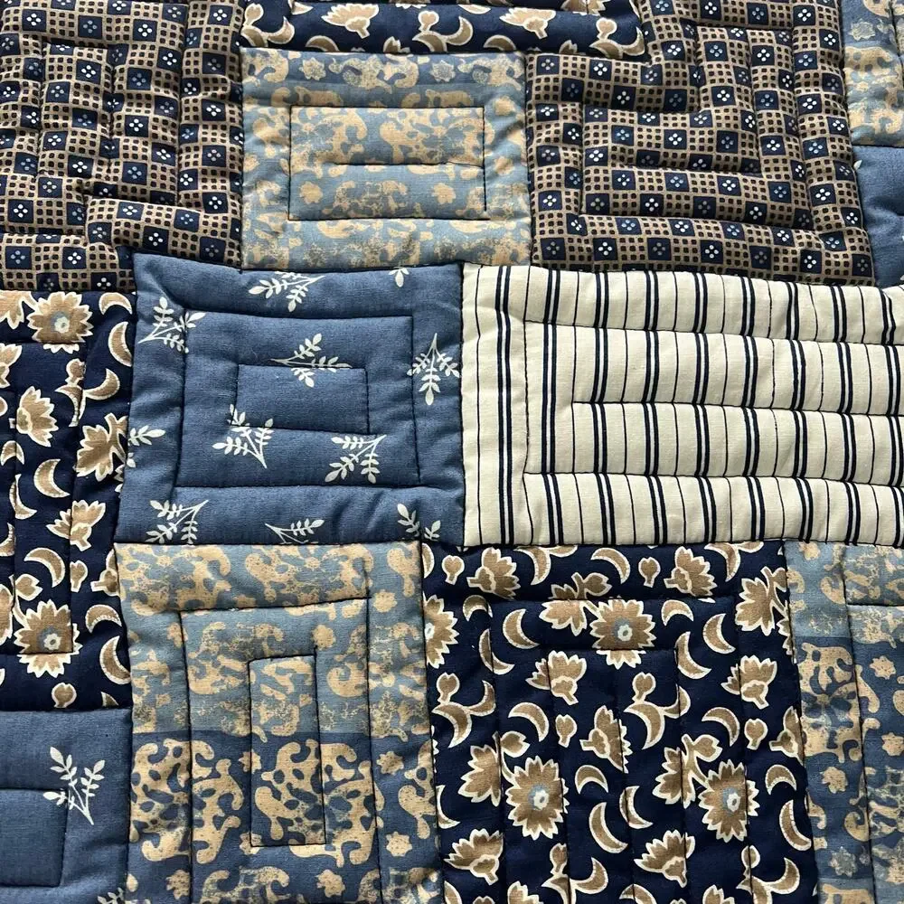 Pottery Barn 6 Piece 100% Organic Cotton Quilted Placemats Blue Tones Patchwork